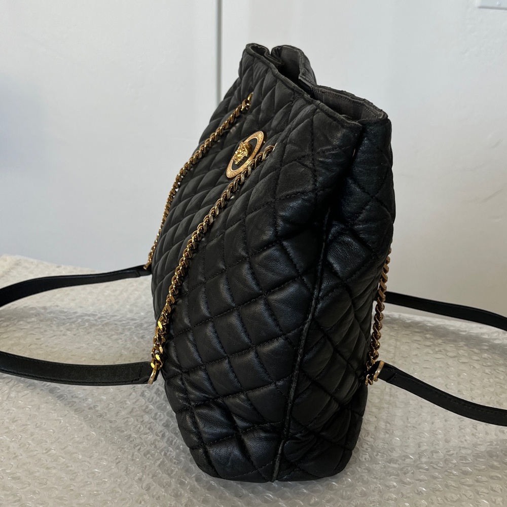 Versace Black Quilted Leather Medusa Shoulder Bag with Gold Chain Straps - Picture 4 of 12